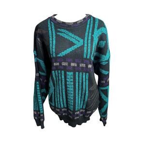 Vintage Gabrielle 80s Geometric Sweater Leather Accents Size M
